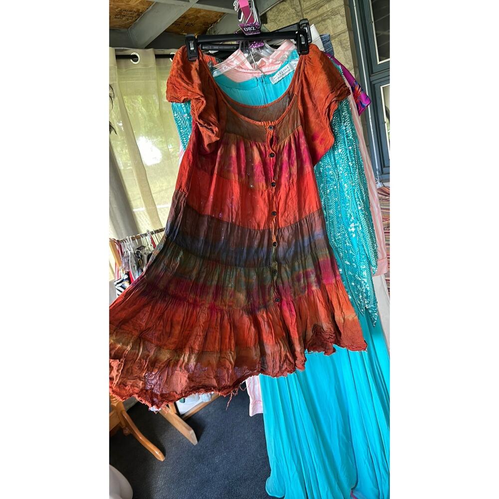 90s rust tie dye katmandu cotton gradient festival boho dress